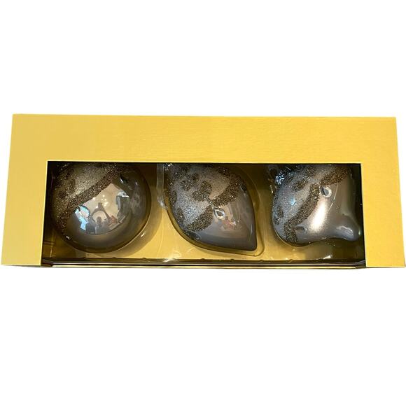 Christian Lacroix Beaded Glass Ornament Set of 3 Iridescent Pink & Gold NEW - Picture 10 of 16